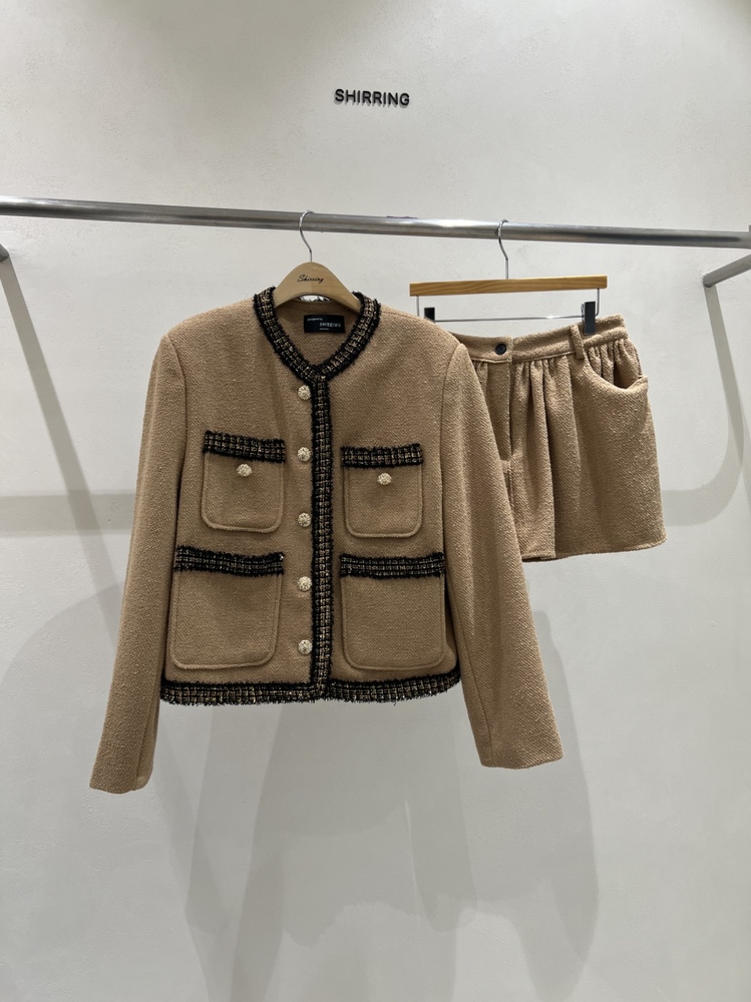SHIRRING東大門㊣實拍女裝新品25秋冬職業人氣短裙粗花呢打折SHIRRING短裙