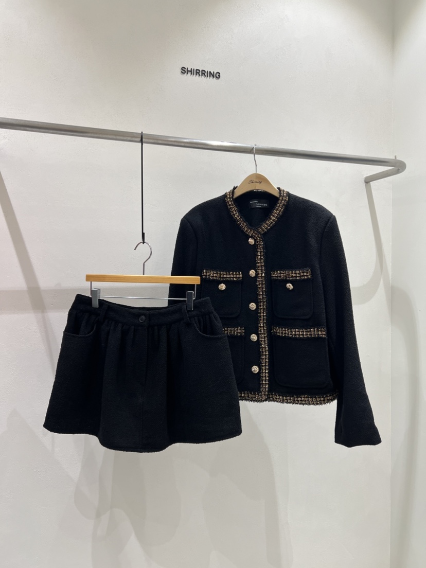SHIRRING東大門㊣實拍女裝新品25秋冬職業人氣短裙粗花呢打折SHIRRING短裙