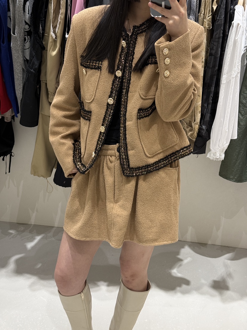 SHIRRING東大門㊣實拍女裝新品25秋冬職業人氣短裙粗花呢打折SHIRRING短裙