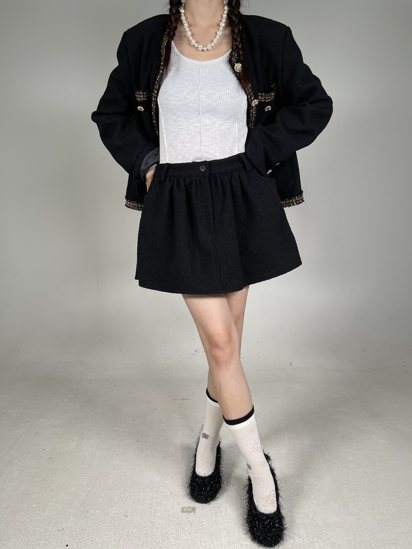 SHIRRING東大門㊣實拍女裝新品25秋冬職業人氣短裙粗花呢打折SHIRRING短裙