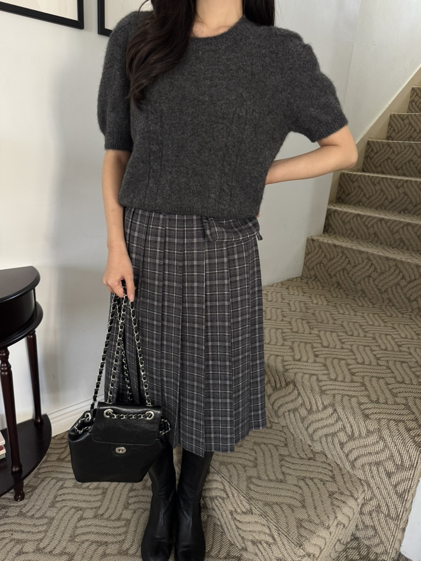 BIEN GARDER東大門㊣代購女裝新品推薦半身裙中短裙格紋褶皺BIEN GARDER半身裙/中短裙