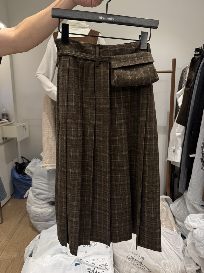 BIEN GARDER東大門㊣代購女裝新品推薦半身裙中短裙格紋褶皺BIEN GARDER半身裙/中短裙圖色2