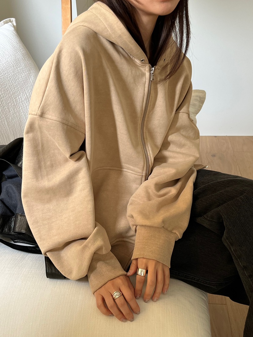 OP PER韓國代購㊣女士新品25秋冬熱賣真品職業夾克拉鏈兜帽OPPER-simplebeige夾克