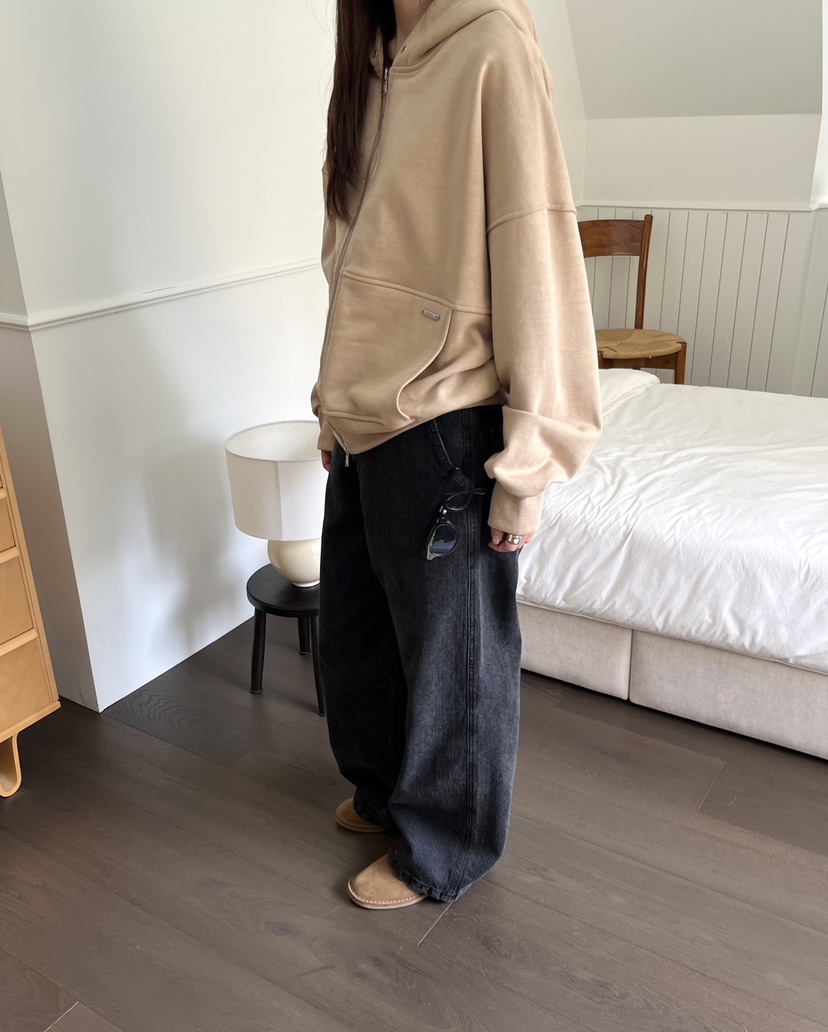 OP PER韓國代購㊣女士新品25秋冬熱賣真品職業夾克拉鏈兜帽OPPER-simplebeige夾克