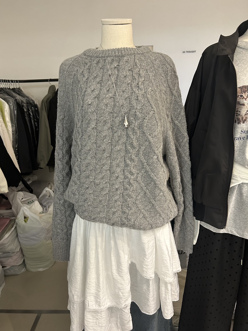 AS THOUGHT東大門㊣實拍女裝新品休閑真品時尚針織衫麻花針織AS THOUGHT針織衫圖色2