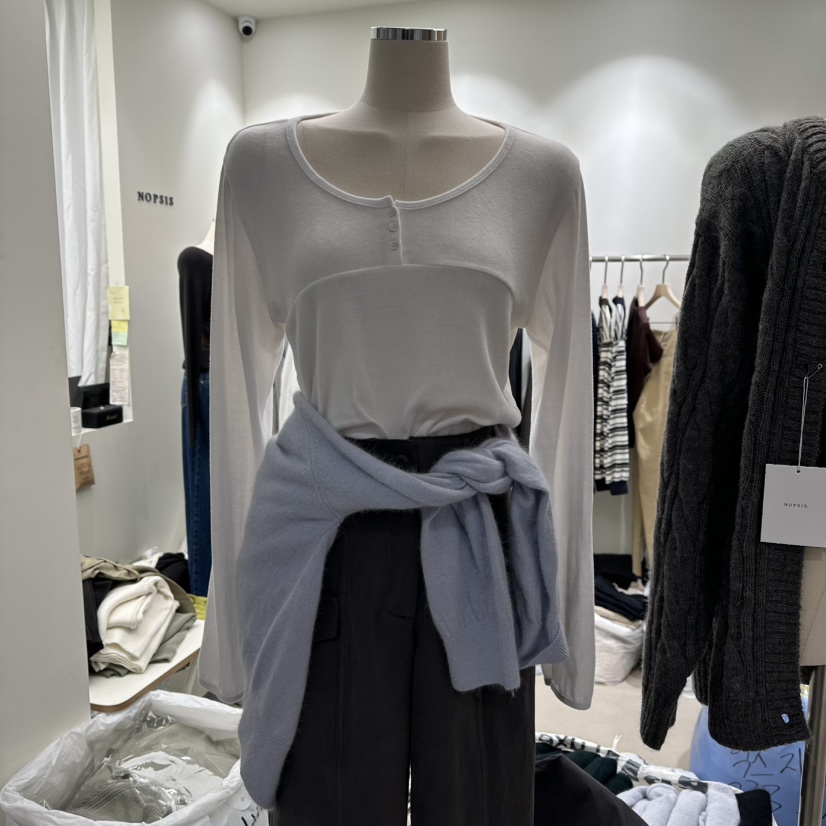 NOPSIS東大門㊣直郵女裝新品推薦25秋冬熱賣真品休閑長袖T恤NOPSIS長袖T恤圖色1