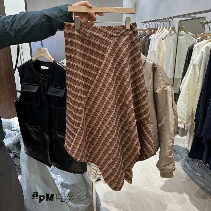 NOON_D東大門㊣實拍女士新款25秋冬熱賣休閑半身裙中短裙格紋NOON_D半身裙/中短裙