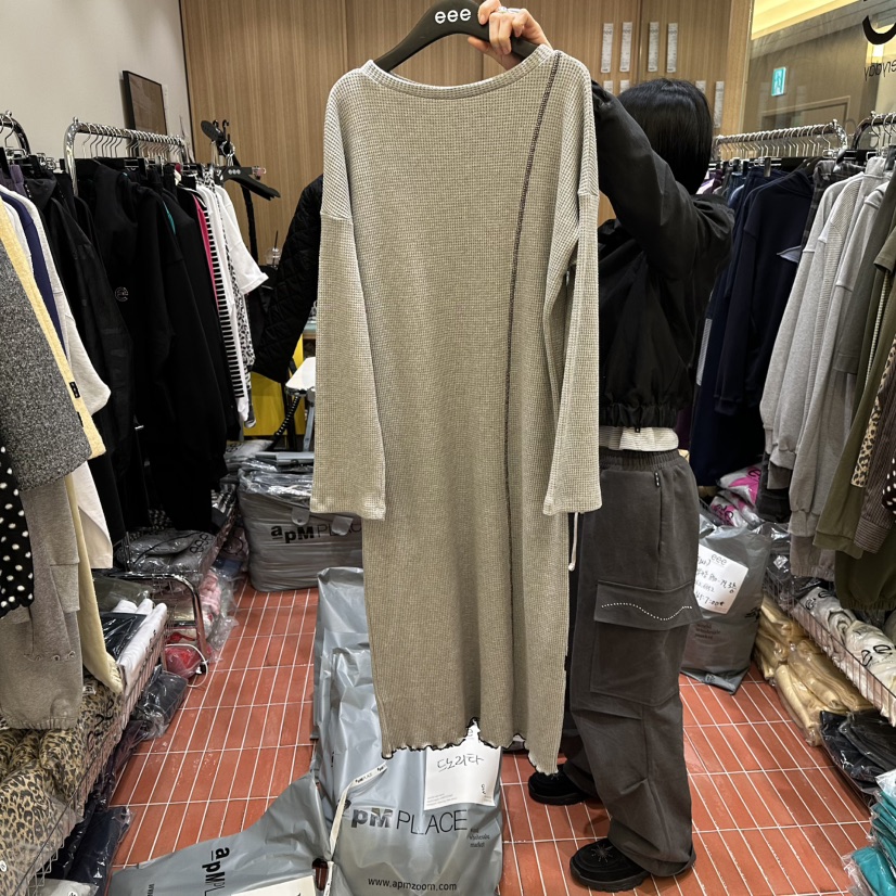 E/E/E韓國代購㊣女士新品真品人氣休閑推薦時尚連衣裙華夫格E/E/E連衣裙圖色1