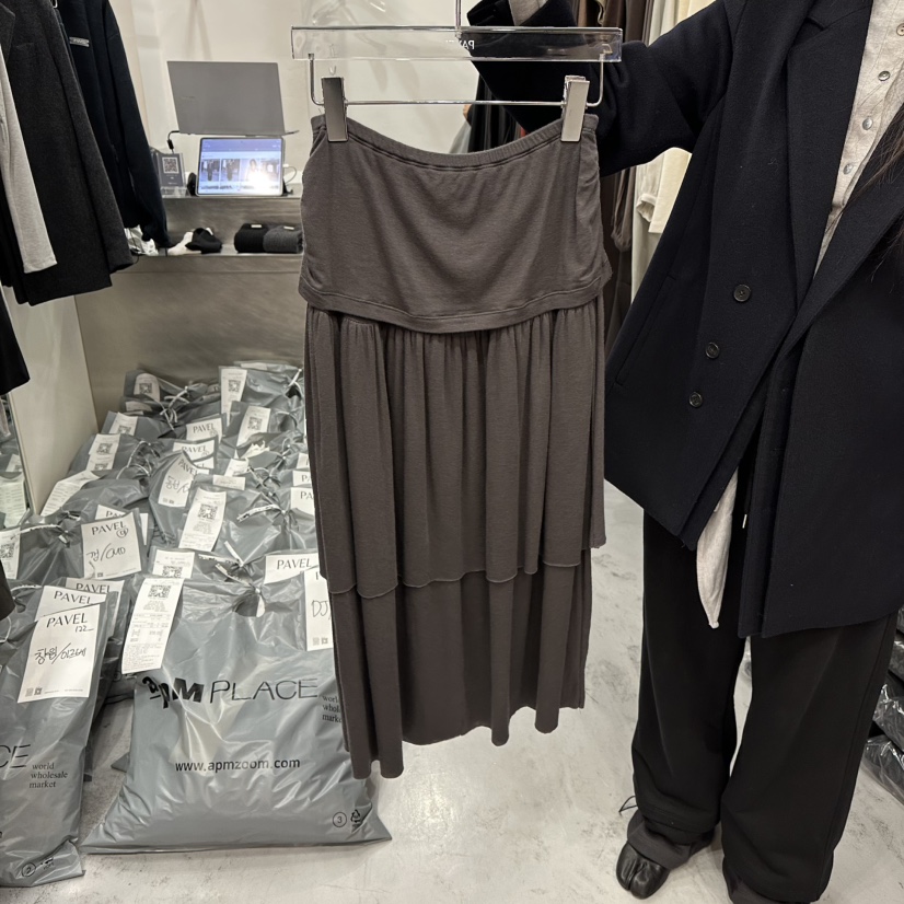 PAVEL韓國代購㊣女士新款25秋冬推薦休閑時尚真品人氣長裙褶皺PAVEL長裙