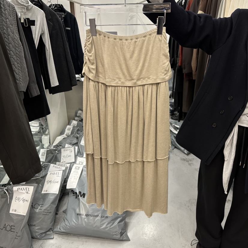 PAVEL韓國代購㊣女士新款25秋冬推薦休閑時尚真品人氣長裙褶皺PAVEL長裙圖色1