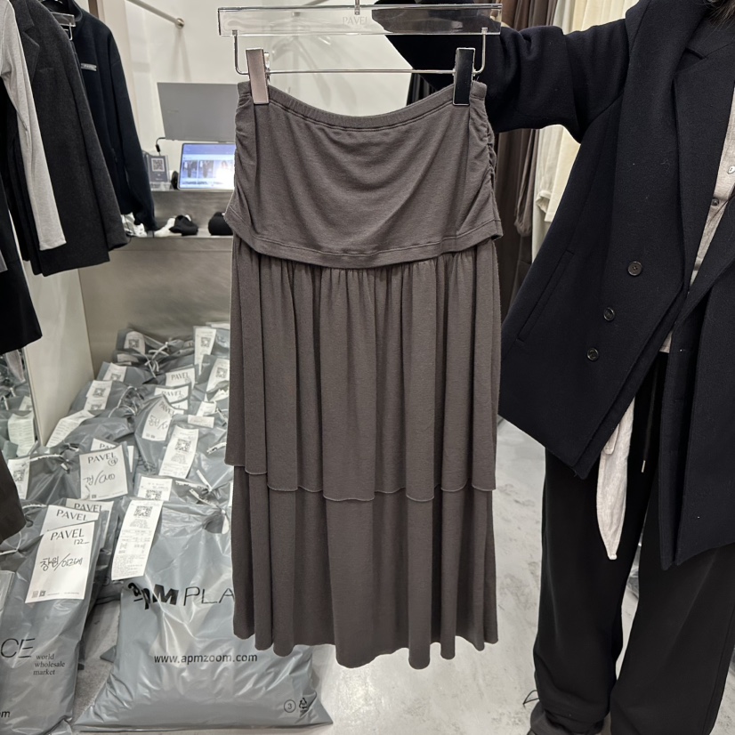 PAVEL韓國代購㊣女士新款25秋冬推薦休閑時尚真品人氣長裙褶皺PAVEL長裙圖色3