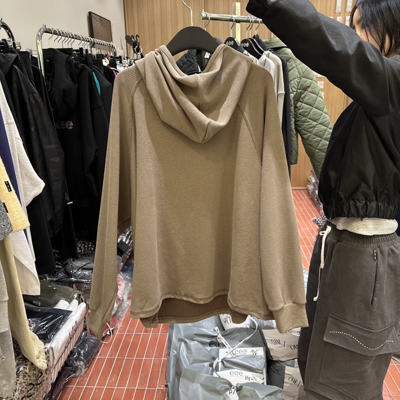 E/E/E東大門㊣直郵女裝新品時尚真品休閑熱賣衛衣華夫格兜帽E/E/E衛衣