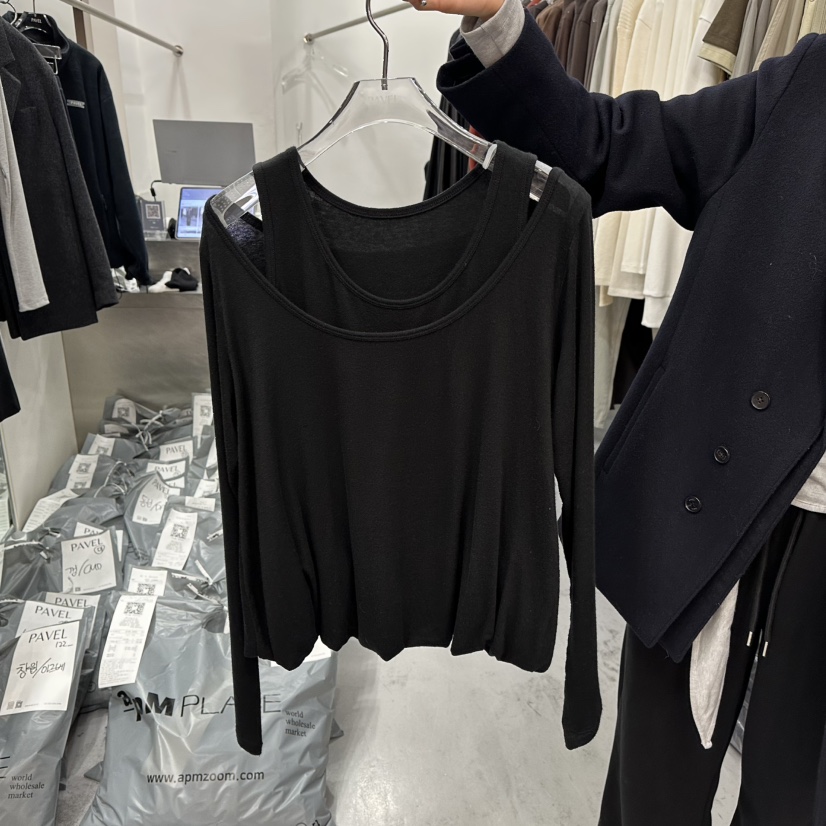 PAVEL東大門㊣實拍女裝新款推薦25秋冬熱賣真品長袖T恤假兩件PAVEL長袖T恤圖色2