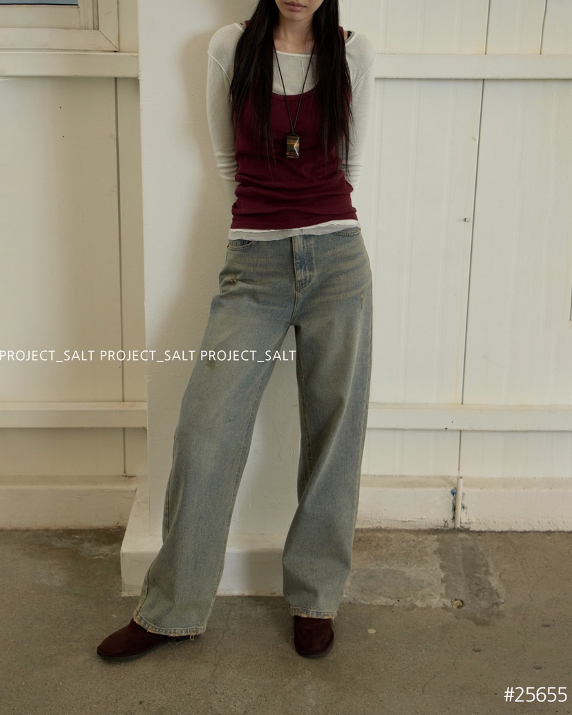 PROJECT SALT韓國代購㊣女士新款休閑牛仔褲PROJECTSALT牛仔褲