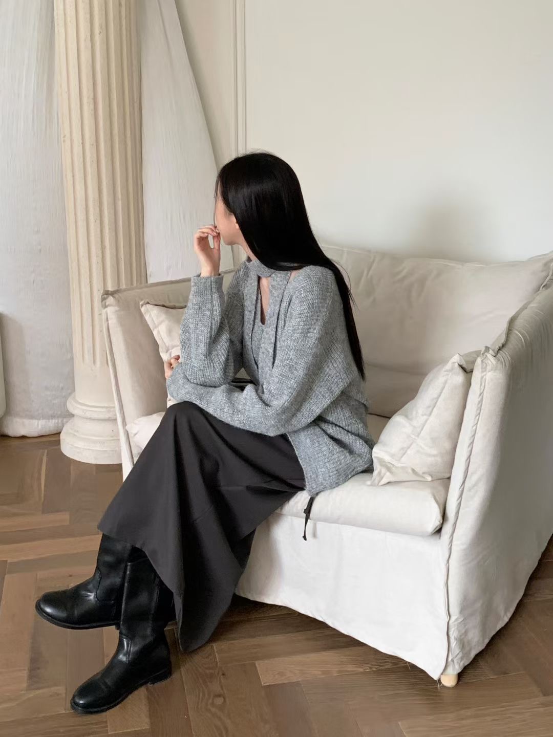 A.ME韓國直郵㊣女裝新款25秋冬推薦人氣熱賣休閑針織衫含脖帶A.ME針織衫