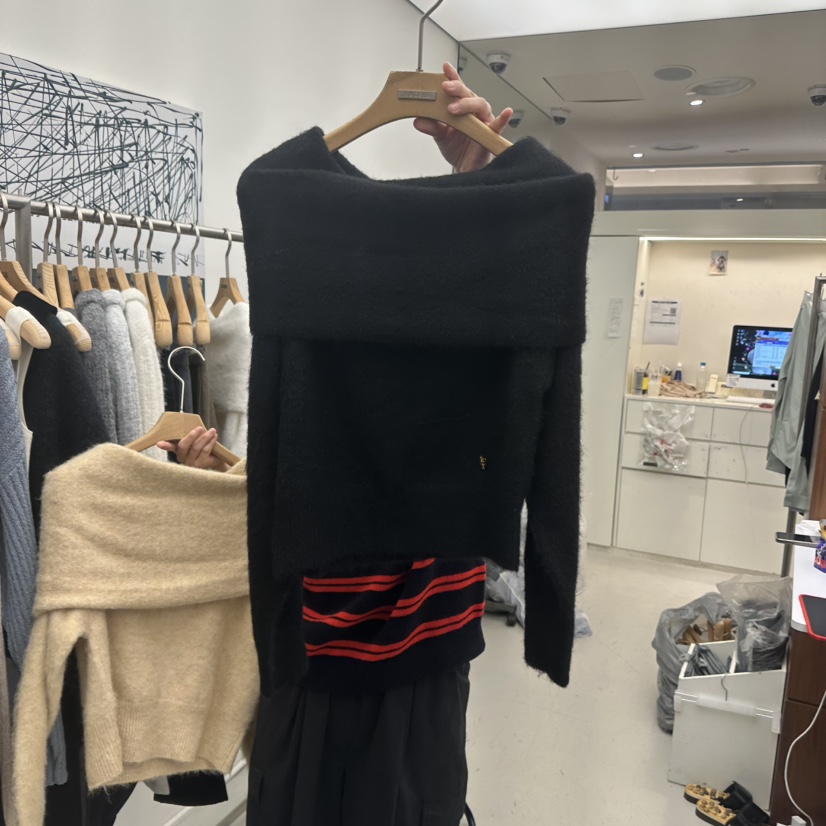 MER韓國代購㊣女士新品人氣25秋冬真品推薦時尚職業針織衫露肩MER/ANGELO BIANCO針織衫圖色3