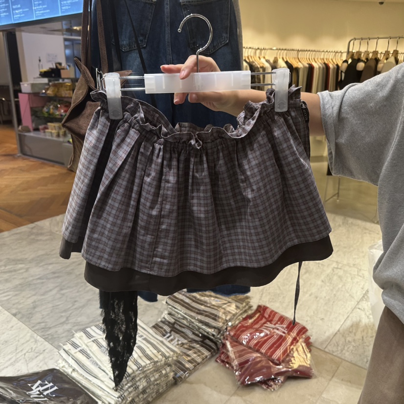 MIXXIN韓國直郵㊣女士新款推薦休閑真品25秋冬短裙裹身裙格紋MIXXIN短裙圖色1