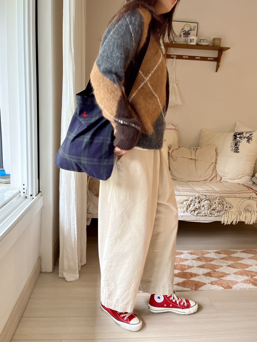 AT NOTE韓國代購㊣女士新款25秋冬推薦單肩斜跨包刺繡格紋AT NOTE單肩/斜跨包