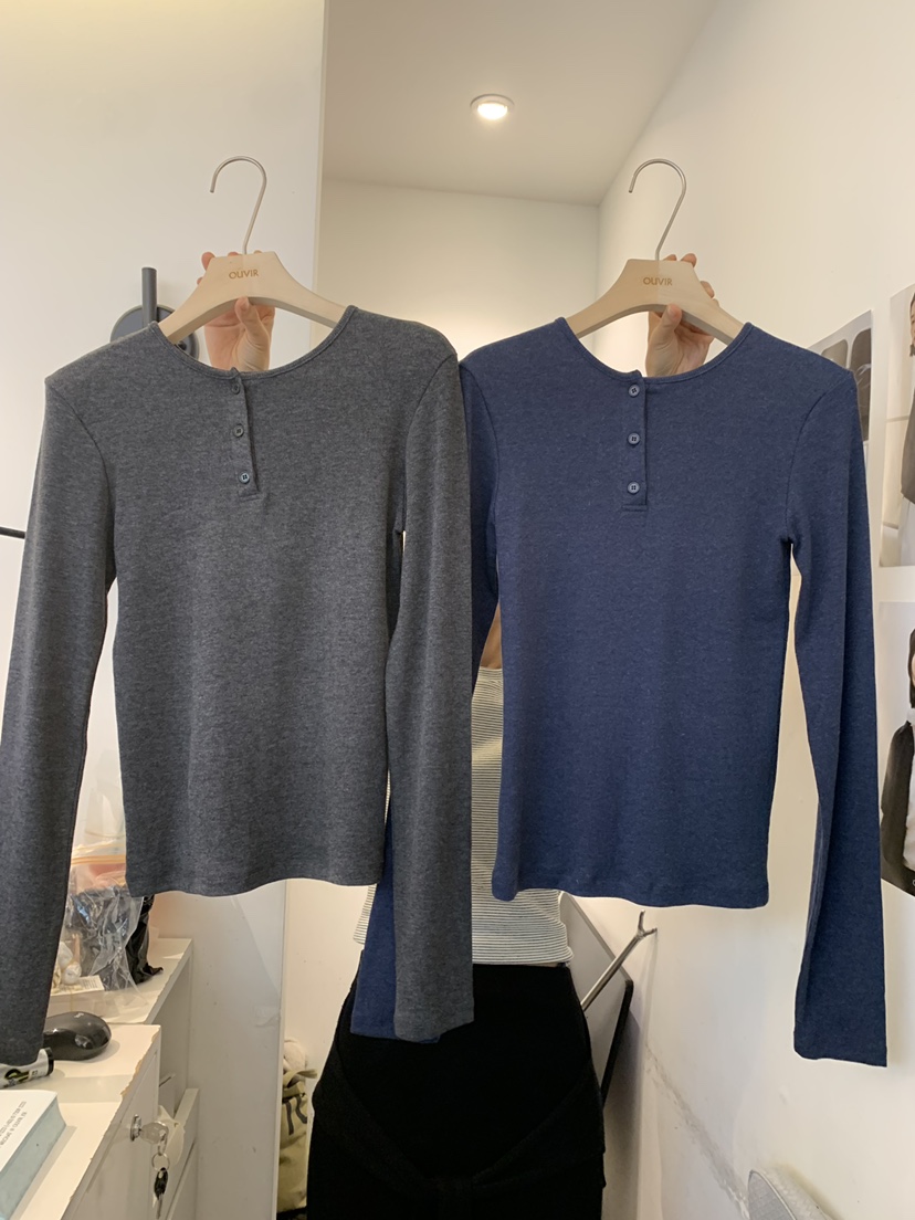 OUVIR韓國代購㊣女裝新品職業人氣25秋冬推薦時尚長袖T恤紐扣O.V.R/OUVIR長袖T恤