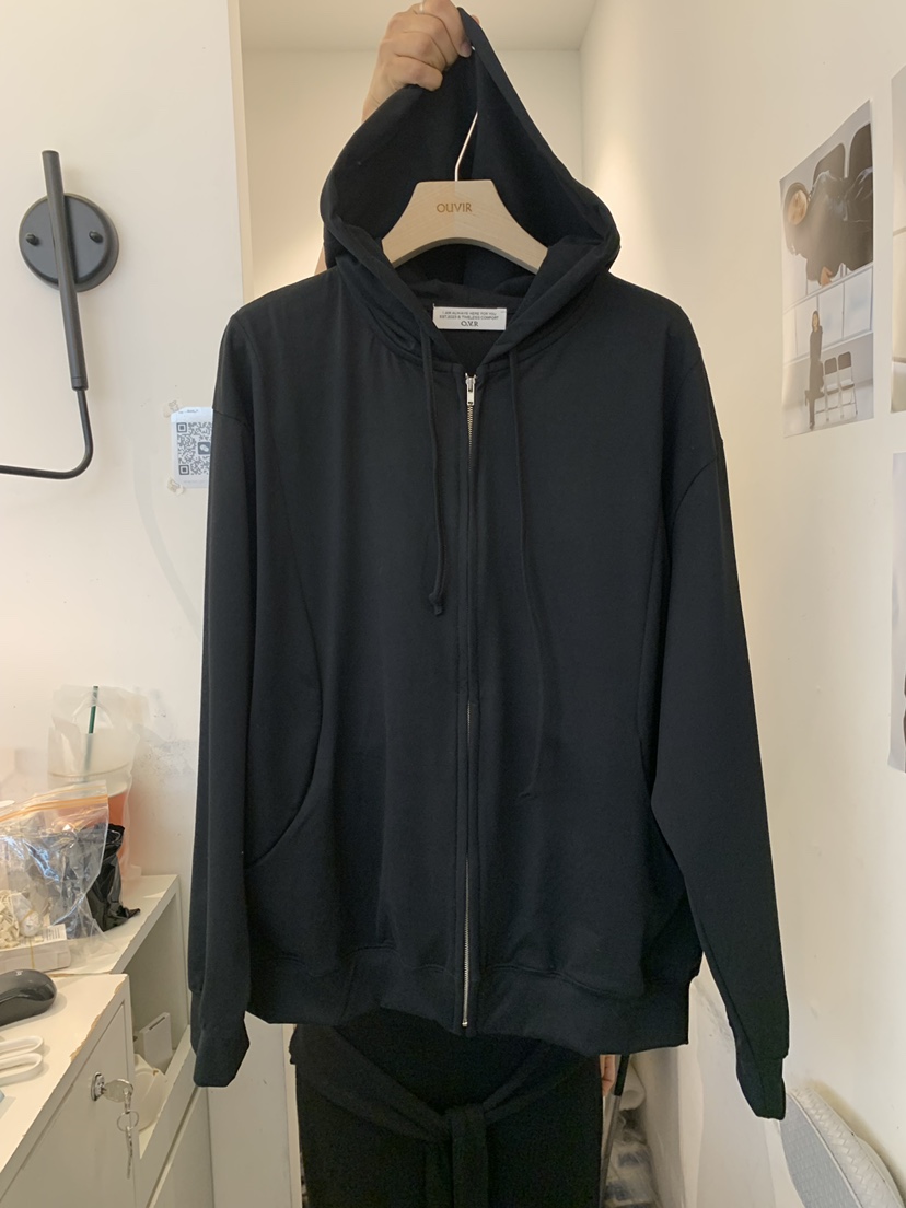 OUVIR韓國代購㊣女士新品休閑真品25秋冬夾克羊毛拉鏈開衩連帽O.V.R/OUVIR夾克圖色2