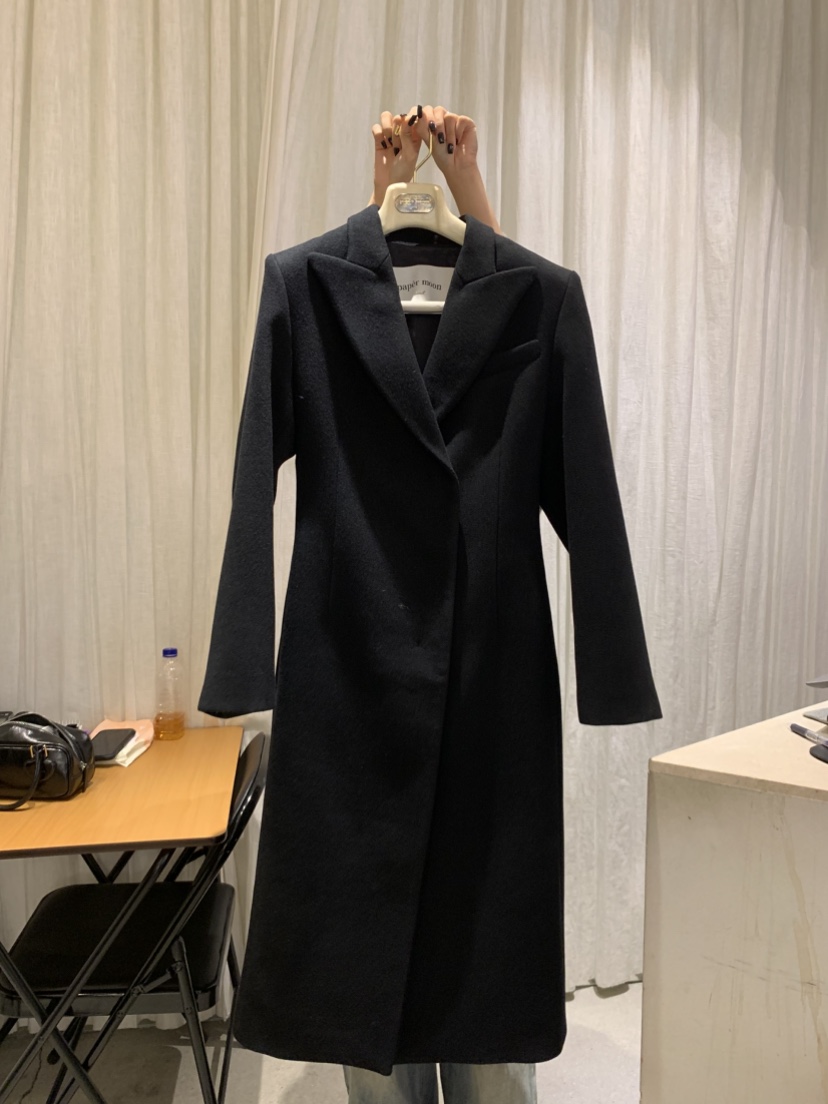 PAPERMOON韓國代購㊣女士新款真品時尚25秋冬人氣中長款大衣paper moon中長款大衣圖色1