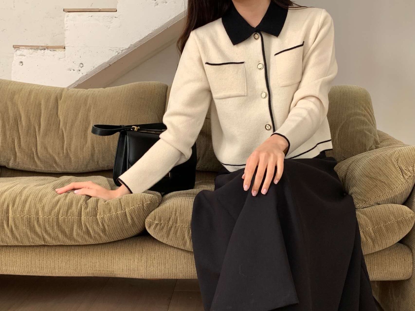 ANDYOUBROWN韓國直郵㊣女裝新品職業休閑人氣針織衫拼色開衫ANDYOUBROWN針織衫圖色1