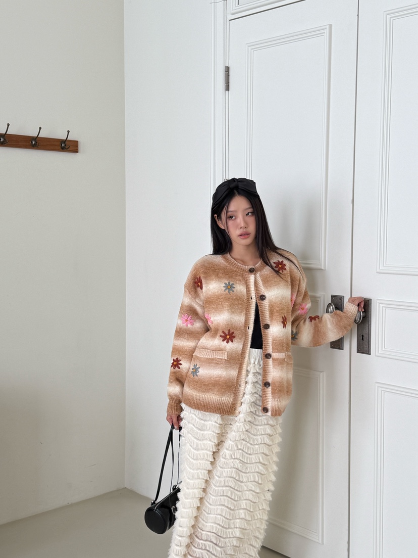 MAISONDEGLORY東大門㊣代購女裝新品休閑針織衫羊毛花朵開衫MAISON DE GLORY針織衫