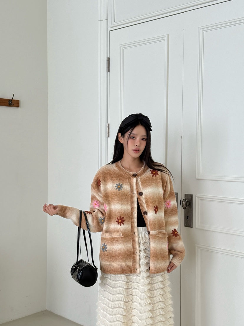 MAISONDEGLORY東大門㊣代購女裝新品休閑針織衫羊毛花朵開衫MAISON DE GLORY針織衫