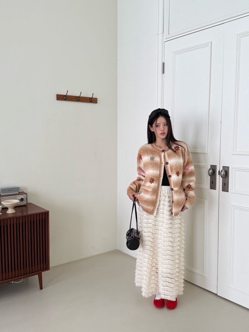 MAISONDEGLORY東大門㊣代購女裝新品休閑針織衫羊毛花朵開衫MAISON DE GLORY針織衫