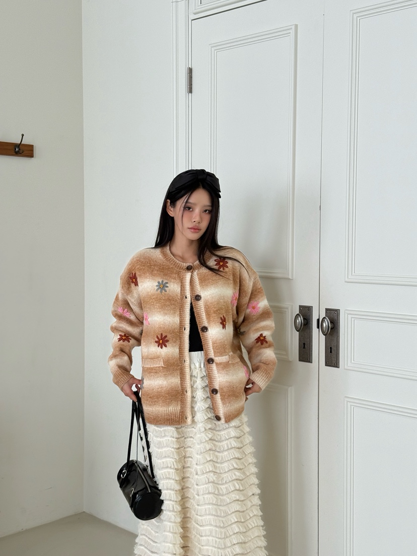 MAISONDEGLORY東大門㊣代購女裝新品休閑針織衫羊毛花朵開衫MAISON DE GLORY針織衫