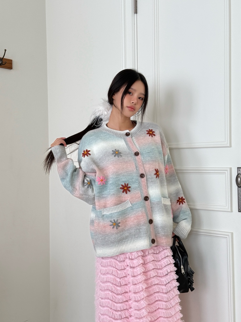MAISONDEGLORY東大門㊣代購女裝新品休閑針織衫羊毛花朵開衫MAISON DE GLORY針織衫