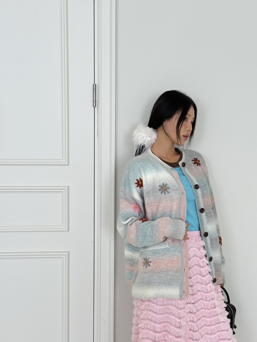 MAISONDEGLORY東大門㊣代購女裝新品休閑針織衫羊毛花朵開衫MAISON DE GLORY針織衫