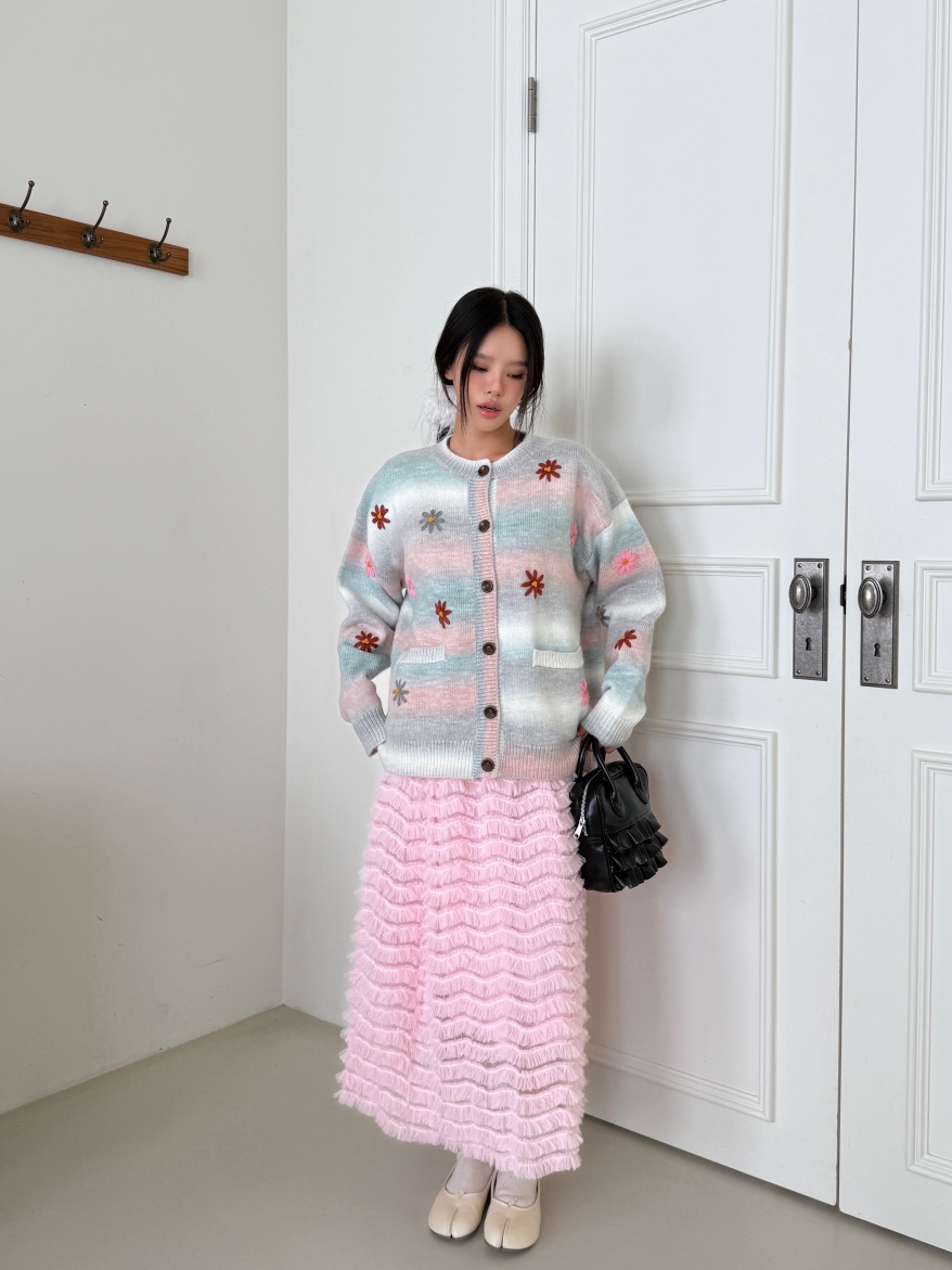 MAISONDEGLORY東大門㊣代購女裝新品休閑針織衫羊毛花朵開衫MAISON DE GLORY針織衫