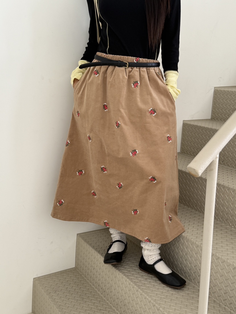 MAISONDEGLORY韓國直郵㊣女裝新品熱賣時尚休閑長裙燈芯絨繡花MAISON DE GLORY長裙