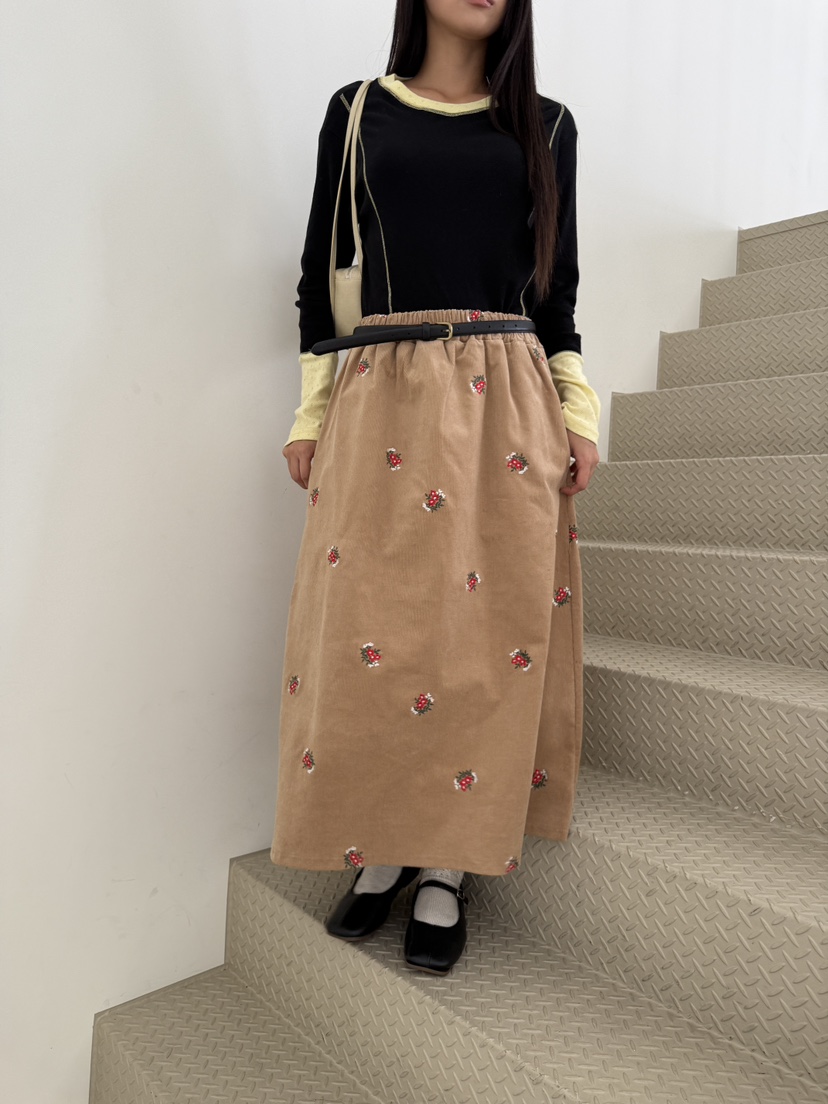 MAISONDEGLORY韓國直郵㊣女裝新品熱賣時尚休閑長裙燈芯絨繡花MAISON DE GLORY長裙