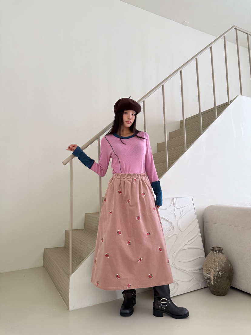 MAISONDEGLORY韓國直郵㊣女裝新品熱賣時尚休閑長裙燈芯絨繡花MAISON DE GLORY長裙