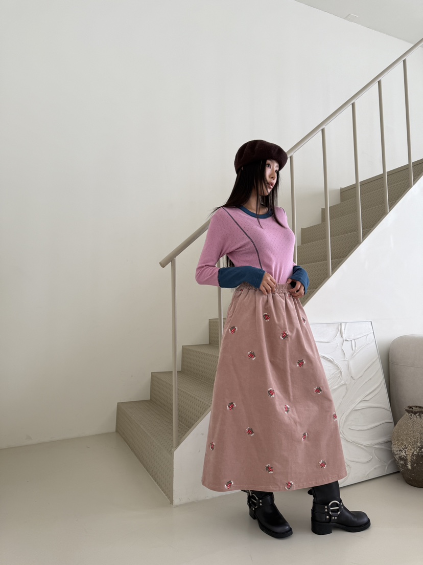 MAISONDEGLORY韓國直郵㊣女裝新品熱賣時尚休閑長裙燈芯絨繡花MAISON DE GLORY長裙