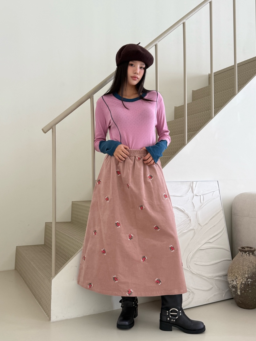 MAISONDEGLORY韓國直郵㊣女裝新品熱賣時尚休閑長裙燈芯絨繡花MAISON DE GLORY長裙