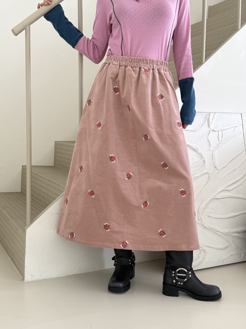 MAISONDEGLORY韓國直郵㊣女裝新品熱賣時尚休閑長裙燈芯絨繡花MAISON DE GLORY長裙