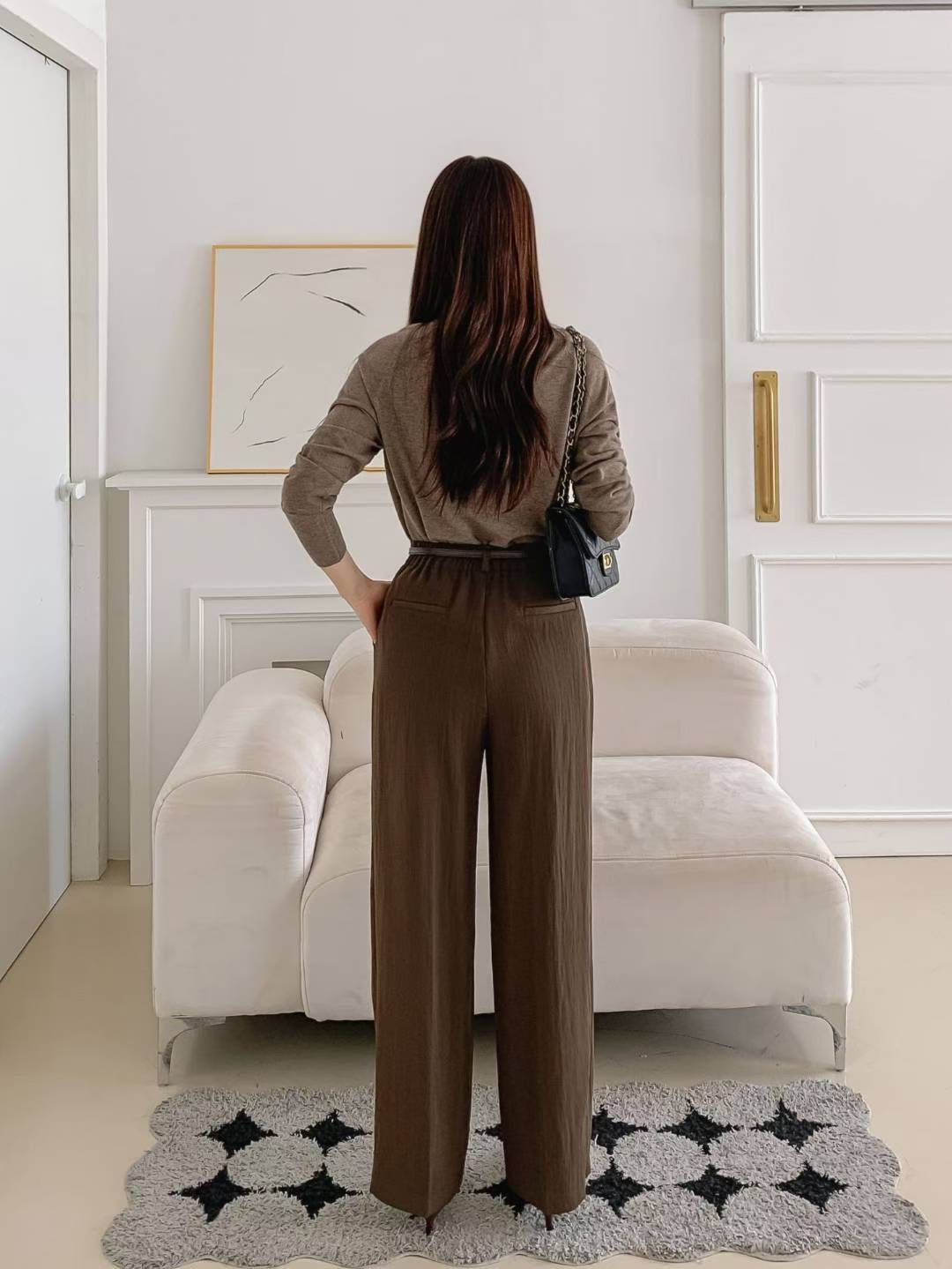 MANGO韓國代購㊣女士新款25秋冬職業休閑時尚休閑褲不含腰帶MANGO休閑褲