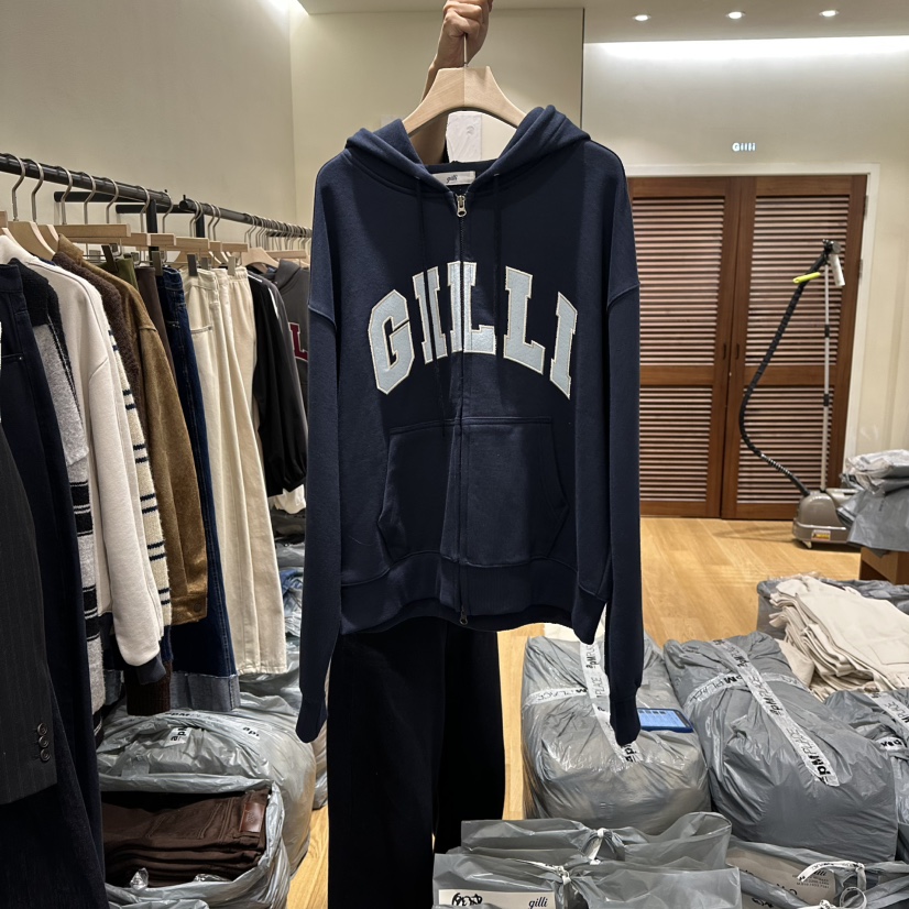 GILLI東大門㊣代購女士新品25秋冬時尚人氣職業夾克拉鏈兜帽GILLI夾克圖色1