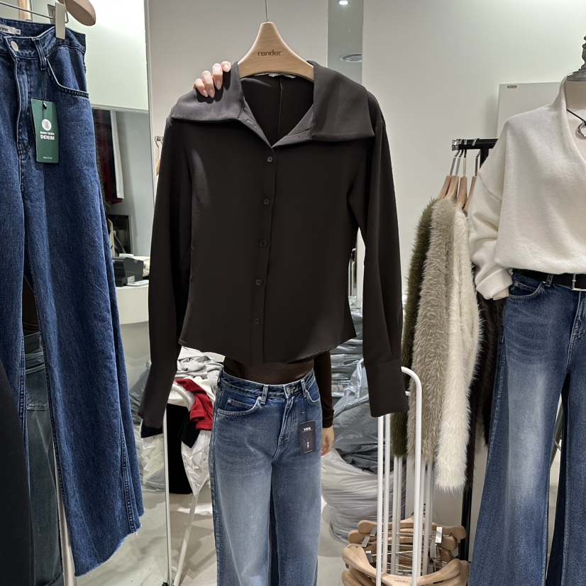 RENDER韓國直郵㊣女裝新品推薦職業人氣25秋冬休閑襯衫蕾絲衫RENDER襯衫/蕾絲衫圖色2