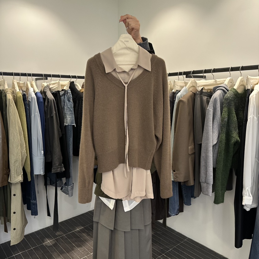 FIND-P韓國直郵㊣女裝新品職業推薦熱賣毛衣不含內搭V領浣熊FIND-P毛衣圖色2