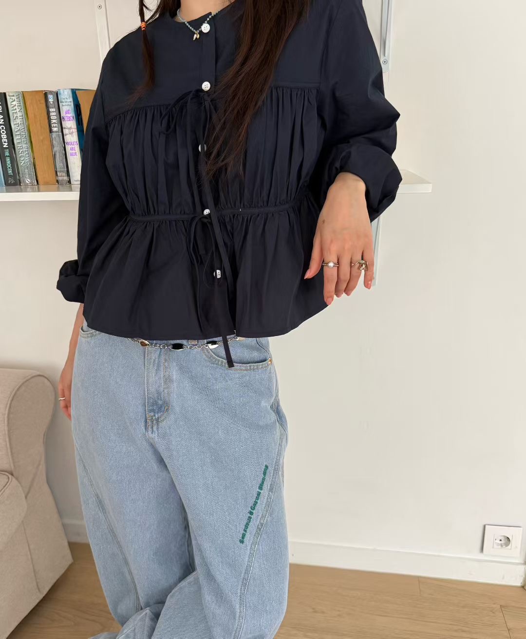STANDING東大門㊣實拍女裝新款時尚推薦職業休閑襯衫蕾絲衫STANDING襯衫/蕾絲衫圖色2