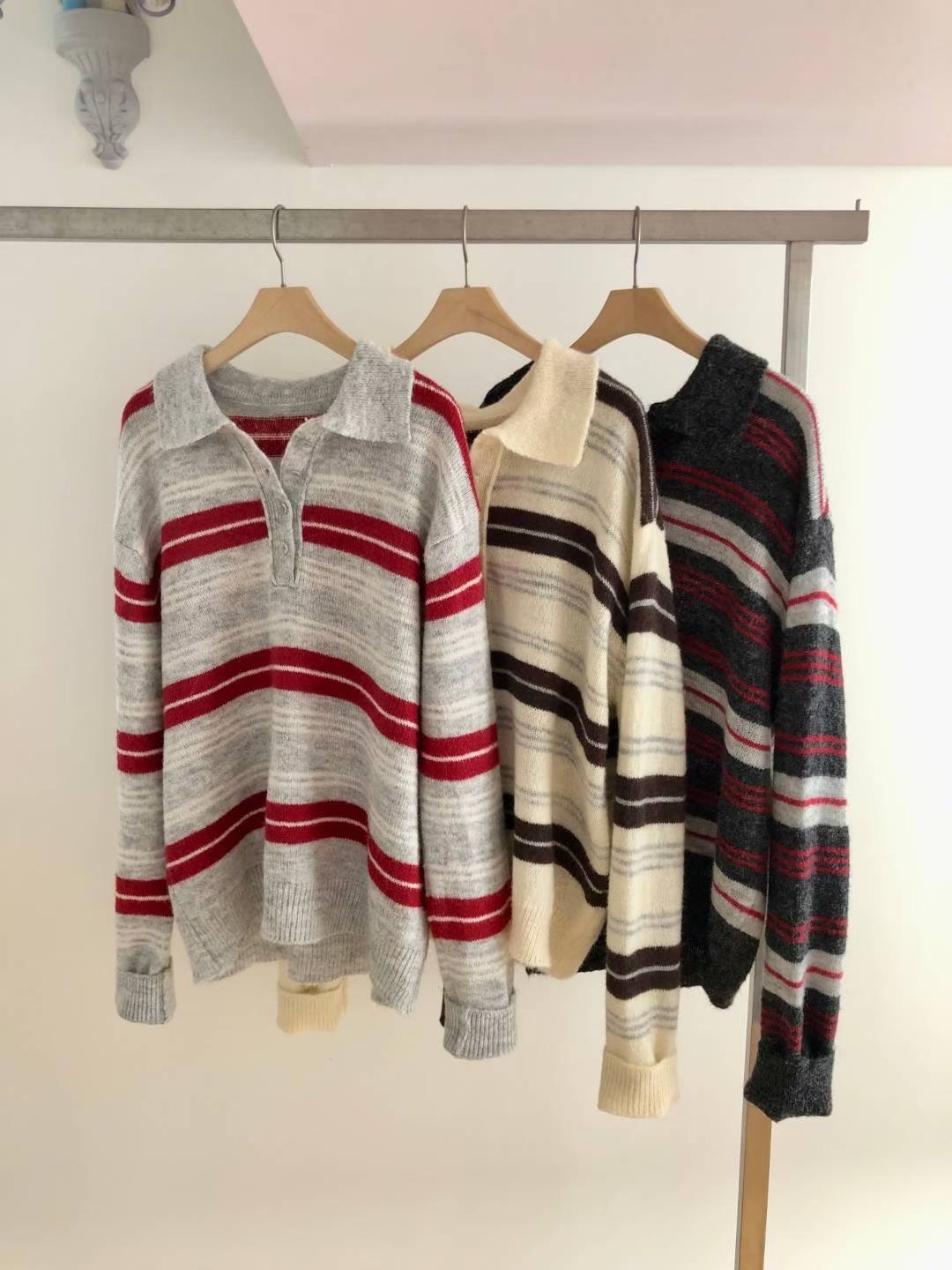 SISTER W東大門㊣代購女士新品25秋冬職業針織衫單排扣拼色SISTER W針織衫