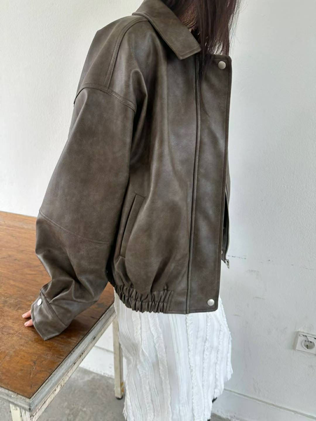 REGULAR韓國代購㊣女士新品25秋冬人氣真品職業夾克水洗皮革REGULAR夾克