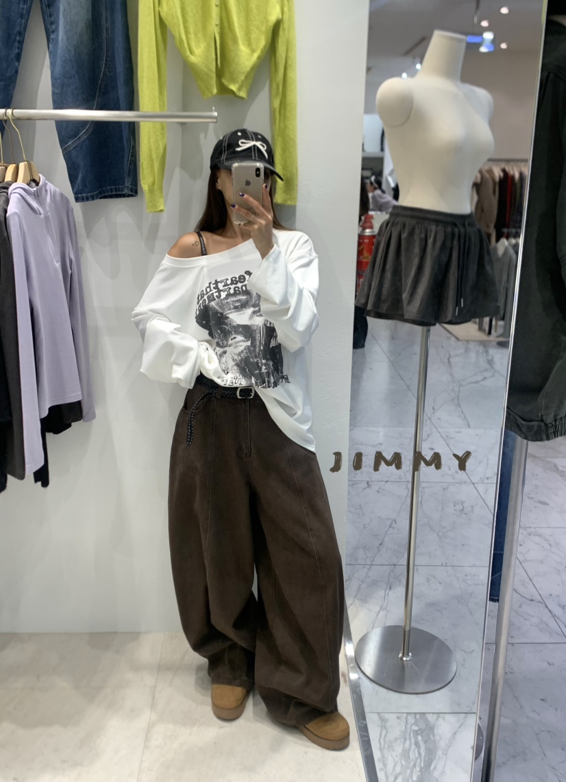 JIMMY韓國直郵㊣女士新品真品熱賣25秋冬人氣牛仔褲不含腰帶JIMMY/REMAKE牛仔褲