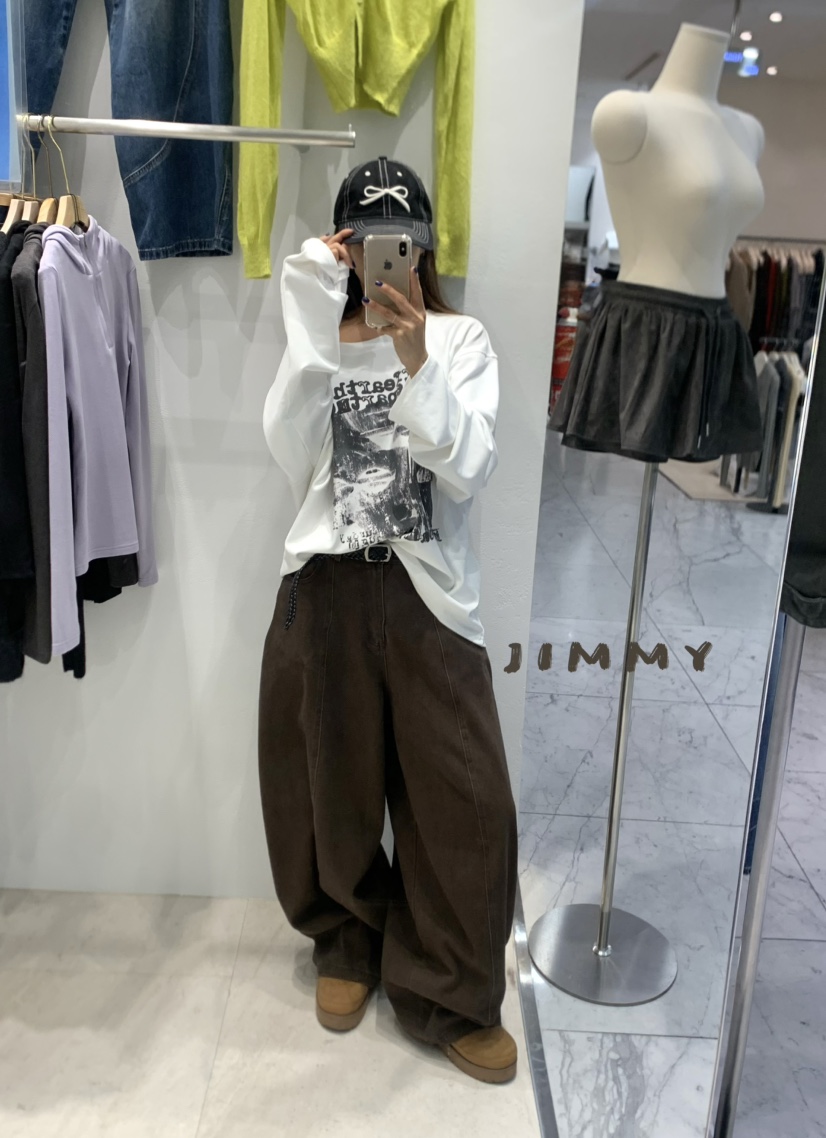 JIMMY韓國直郵㊣女士新品真品熱賣25秋冬人氣牛仔褲不含腰帶JIMMY/REMAKE牛仔褲