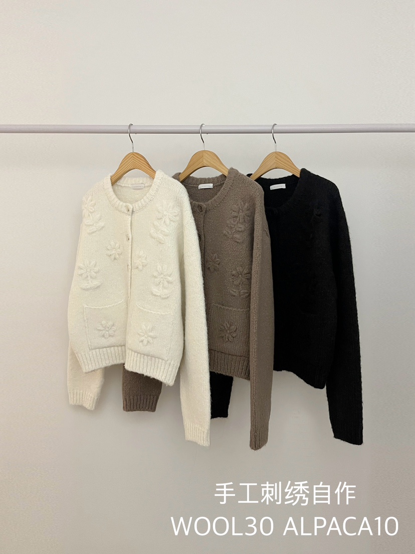 RE:OPENING韓國代購㊣女裝新品休閑25秋冬毛衣手工刺繡花朵RE:OPENING毛衣