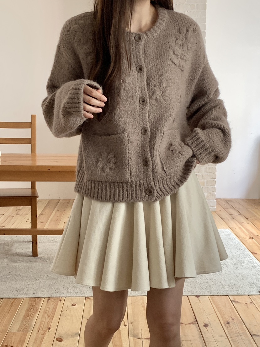 RE:OPENING韓國代購㊣女裝新品休閑25秋冬毛衣手工刺繡花朵RE:OPENING毛衣